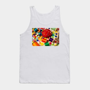 Red Pincushion And Thread With Buttons Tank Top